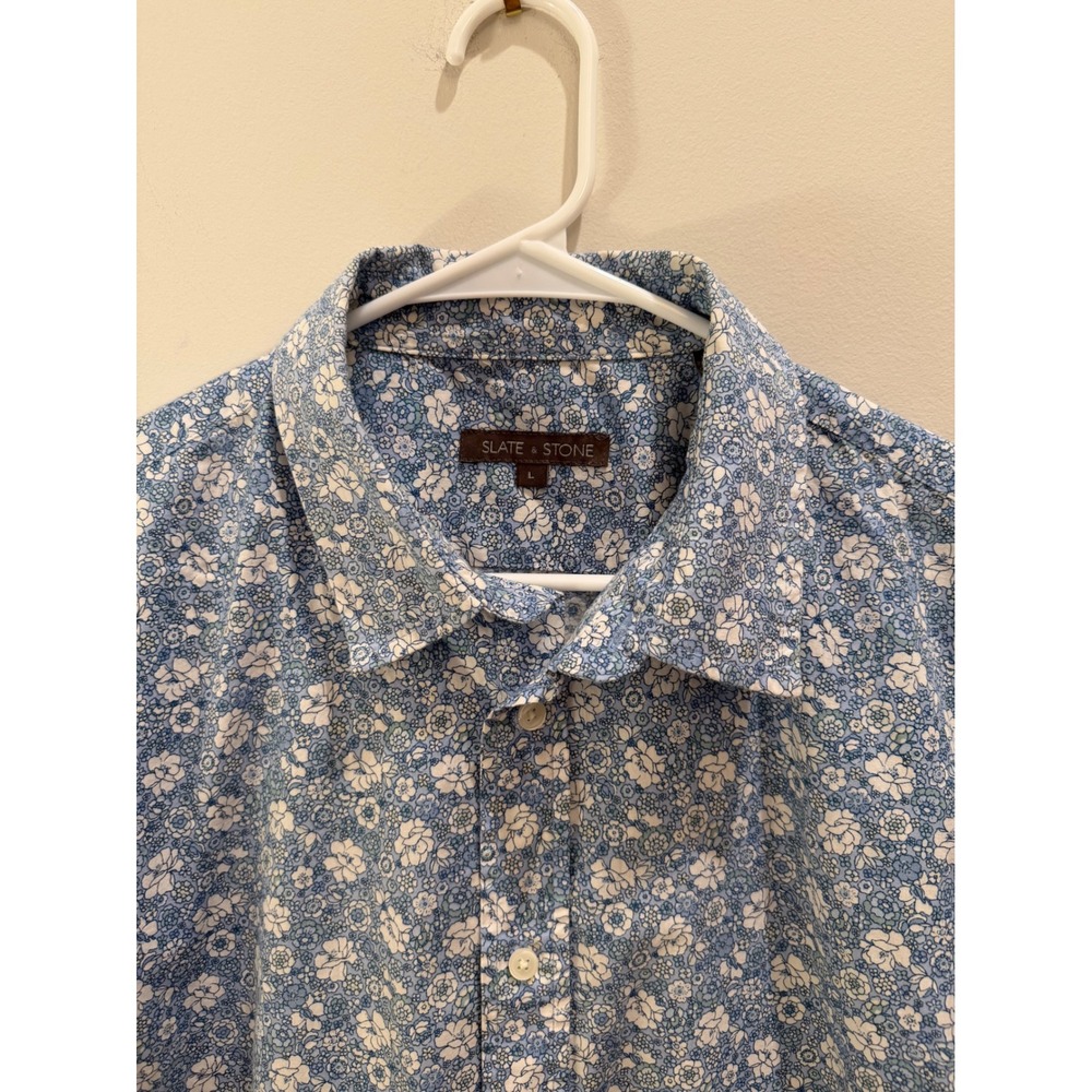 Large Men Slate & Stone Floral Short Sleeve Button Down